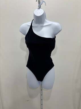 OAS Company Nero Tuffo Black One Shoulder Swimsuit S Textured Bodysuit Resort